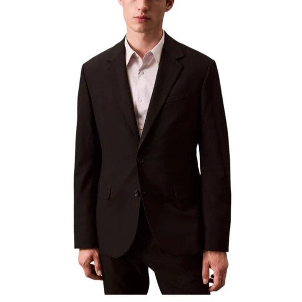Calvin Klein Mens Slim-fit Suit Jacket Blazer 44R Black‎ Solid Stretch E06798
